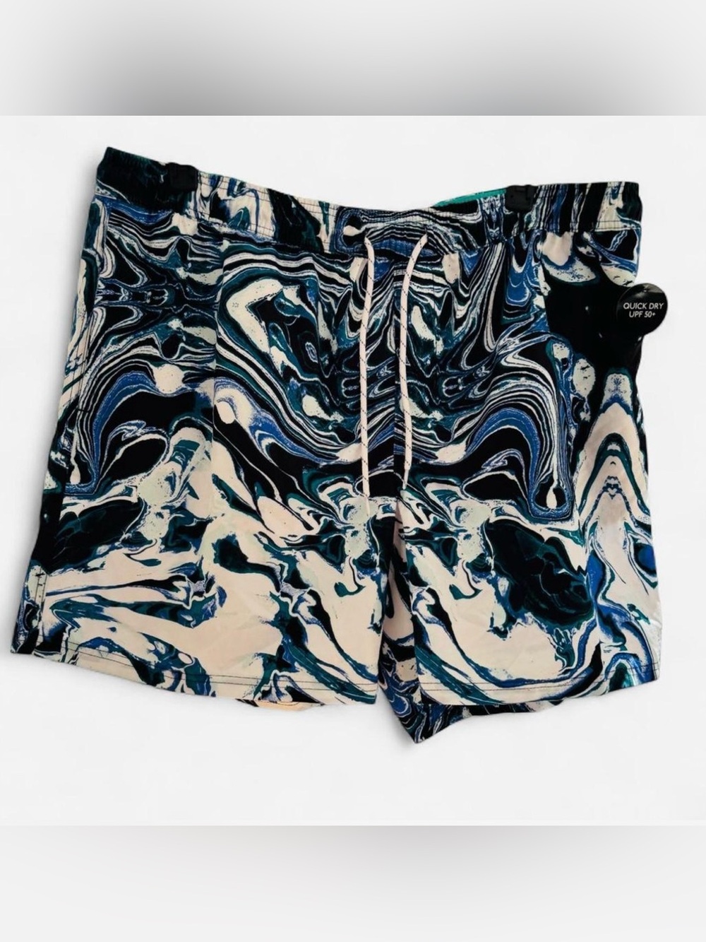 No Boundaries Men's 2XL Swim Trunks NWT Quick Dry UPF 50+ Blue Abstract Swirl